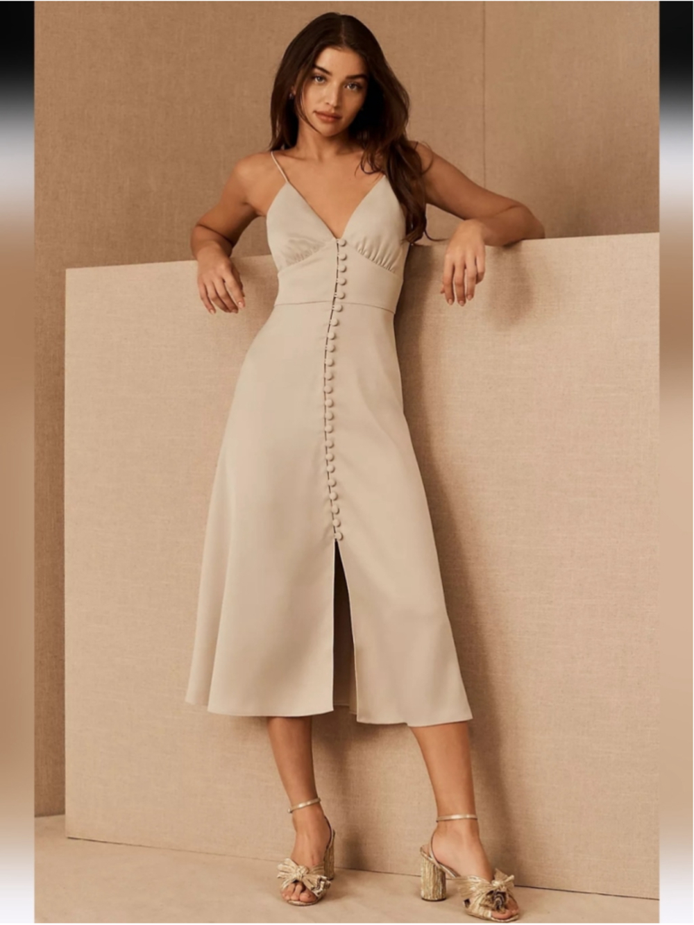 Sachin & Babi Maren Satin Charmeuse Midi Dress | Champagne | Size 4